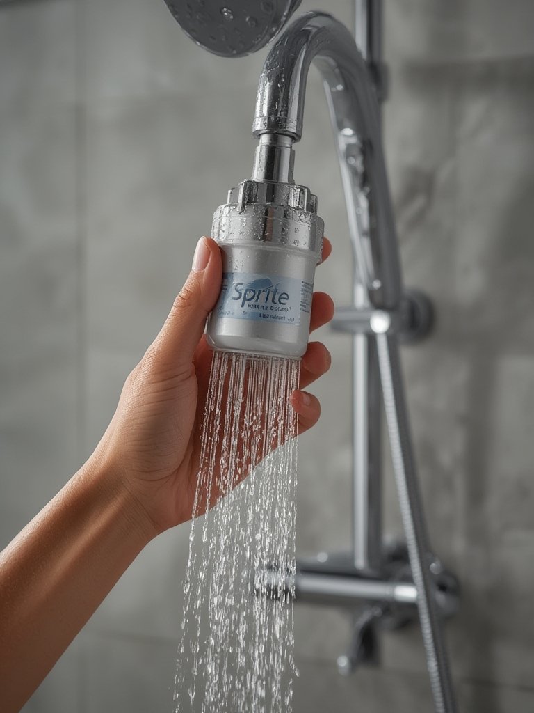 shower filter in action